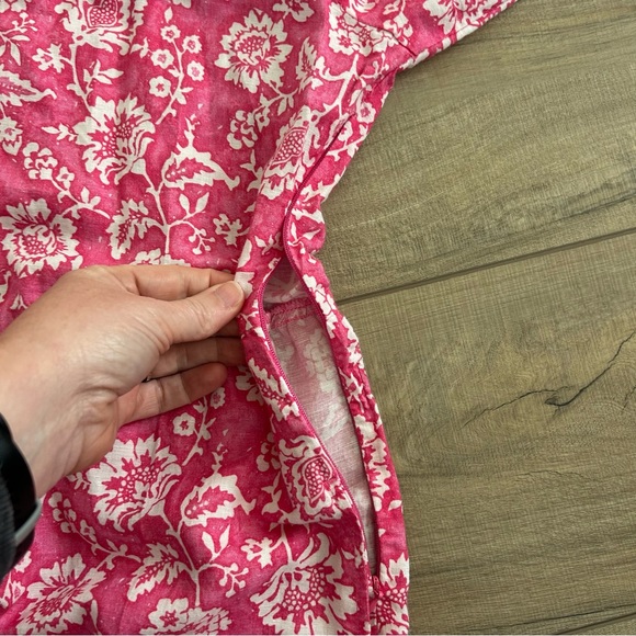 J. McLaughlin Pink Floral Cunningham Elbow Sleeve Linen V Neck Boho Maxi Dress M - Picture 11 of 11